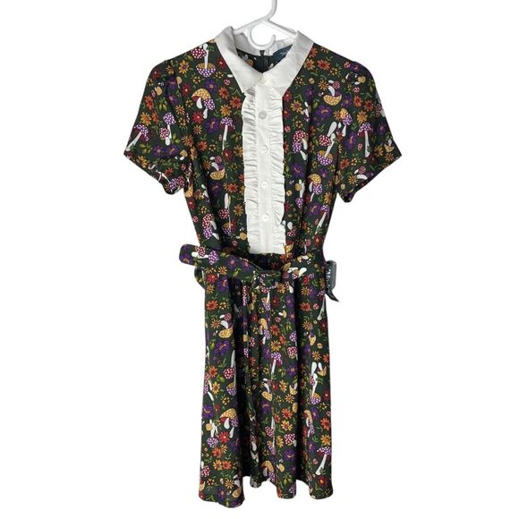 Modcloth Yes, Darling Fit and Flare Dress Mushroom Floral 70s Women 4 NWT Collar - Picture 1 of 6